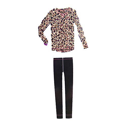Cuddl Duds Warm Baselayer Long Sleeve Crew & Leggings Stretch Fleece Leopard Print 2 pc Set Girls Small 6/6x