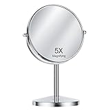Two-sided Vanity Mirror, Oak Leaf Tabletop Swivel Makeup Mirror Boutique Mirror with 5x Magnification Chromed Finish Circular 6-inch