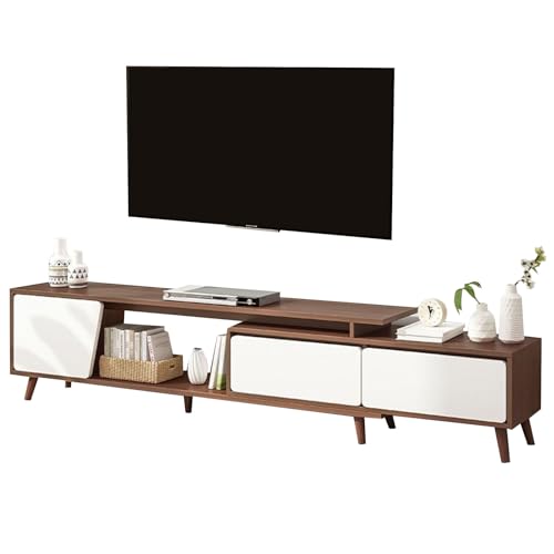 Beauenty TV Cabinet for up to 50-70 Inches TV, 2 Drawer TV Entertainment Modern Design, Wooden TVs Console Table, Adjustable TV Rack L 220 x W 30 x H 43 cm (Style 1)
