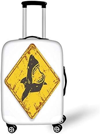 Travel Luggage Cover Suitcase Protector,Shark,Caution Shark Sign Sharp Teeth Animal Ocean Danger Do Not Swim Illustration Decorative,Earth Yellow Grey，for TravelXL 29.9x39.7Inch