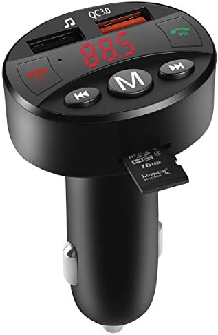 Bluetooth FM Transmitter for Car, VIKASI Wireless In-Car Radio Transmitter Adapter Car Kit with USB Car Charger, Car MP3 Music Player Support TF Card and USB Flash Drive (Black)