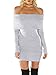 Simplee Apparel Women's Long Sleeve Off Shoulder Knitted Sweater Dress,Gray,One Size,Gray,One Size