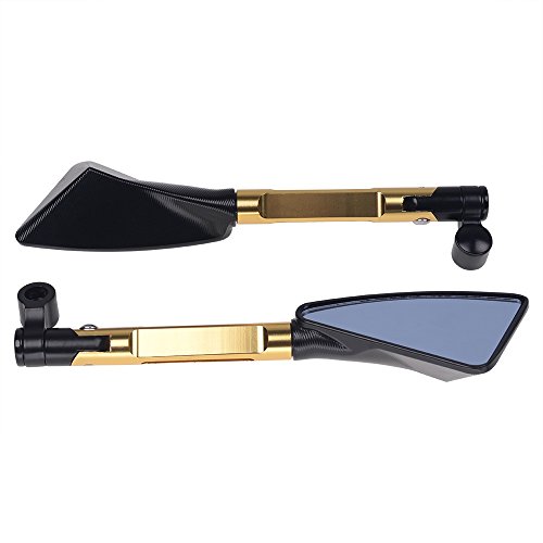 Frenshion Aluminum Universal Motorcycle Rear View Mirrors Blue Glass Curved Rod For Street Bike Sport Bike Scooter CRUISER(Golden) - Thumbnail 4