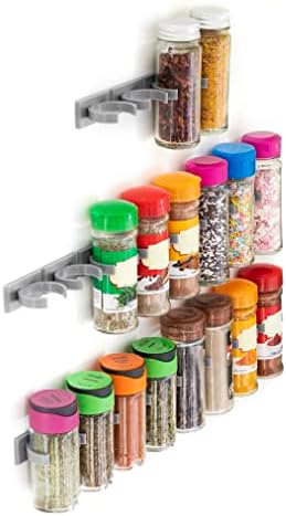 Organizador de especiarias de cozinha, estante de especiarias de cozinha, estante de especiarias, organizador adesivo de especiarias, organizador de especiarias de cozinha, organizador de cozinha, cor cinzenta, para 20 frascos