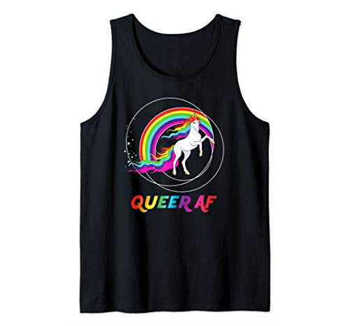 Queer AF Gay Pride LGBTQ Lesbian Pride Rainbow Unicorn Tank Top