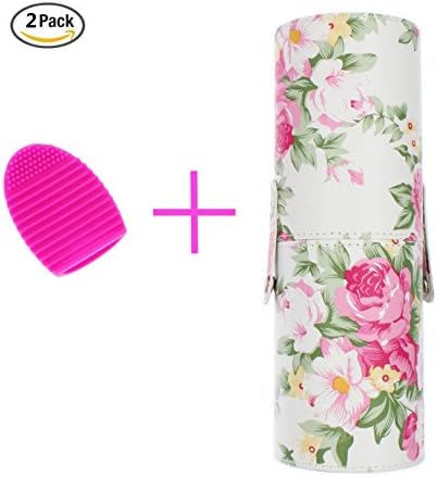 BAIRUN Large Professional Makeup Brush Cylinder Holder Portable Case with PU Leather &amp; 1PCS Free Brush Egg Ideal Cleaner Set for Home or Travel
