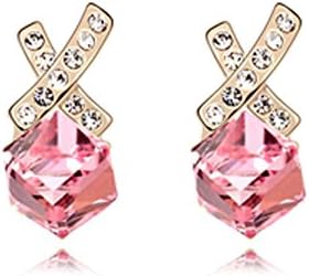 Fortunal EZMMFPINK Swarovski Element Pink Crystal Earrings, 316L Medical Stainless Steel with Gift Box (Pink)