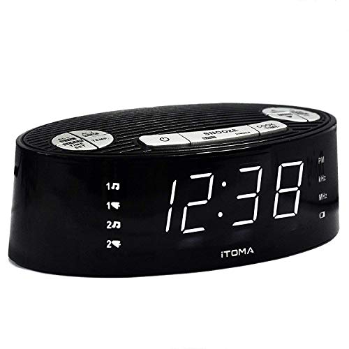 iTOMA Alarm Clock Radio, Digital AM FM, Dual Alarm, Snooze, Dimmer Control, Indoor Temperature Display, Countdown Timer, Backup Battery (CKS3301B)