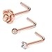Ruifan 3PCS 20G 316L Surgical Steel Rose & Ball & Clear Round CZ Curved Nose Stud Ring L Shaped Piercing Jewelry - Rose Gold