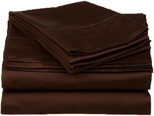 Thread Spin Hotel Collection 18" Inch 600 Thread Count Egyptian Cotton Sateen Full 4 Piece Sheet Set Chocolate
