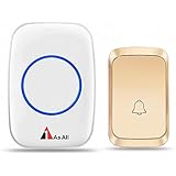 Wireless Doorbell, 1AsAll Unique Code on Push Button and Receiver No Interference,4 Level Adjustable Volume and Waterproof Push Botton No Battery Required For Receiver