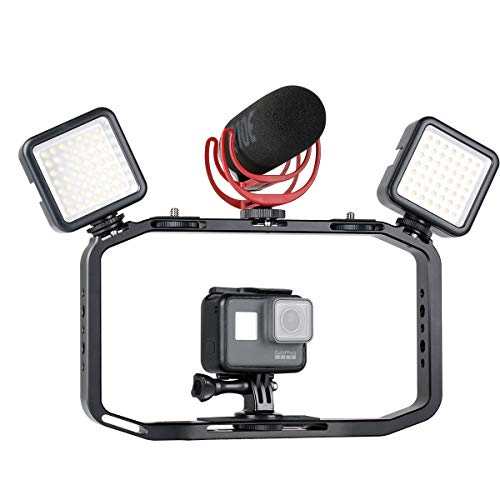 Aluminum Metal DSLR Video Rig Cage - Universal Handheld Smartphone Vlog Stabilizer with Cold Shoe Mounts Compatible with iPhone GoPro 7/6/5/4 Sony A6400 Canon Nikon Cameras Mobile Phones - Thumbnail 5
