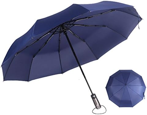 Compact Auto Open Close 10 Ribs Travel Umbrella- Reinforced Windproof Umbrella,Foldable &amp; Portable (Navy blue)