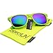 zeroUV Retro Bright Horn Rimmed Sunglasses with Colorful Mirrored Lenses - UV400 (Green)