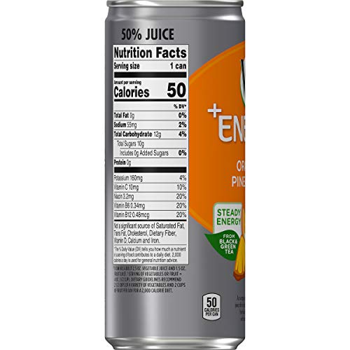 V8 +ENERGY, HEALTHY ENERGY DRINK, NATURAL ENERGY FROM TEA, ORANGE PINEAPPLE, 8 OUNCE CAN