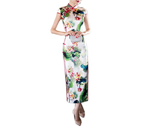 XueXian(TM) Women's Summer Lotus Chinese Style Dress Long Party Wedding Qipao Green
