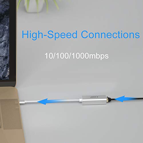 USB C to Ethernet Adapter, Type C to RJ45 Thunderbolt 3/Type-C Gigabit Ethernet LAN Network Adapter, Compatible with MacBook Pro 2019/2018/2017, MacBook Air, Dell XPS and More - Silver