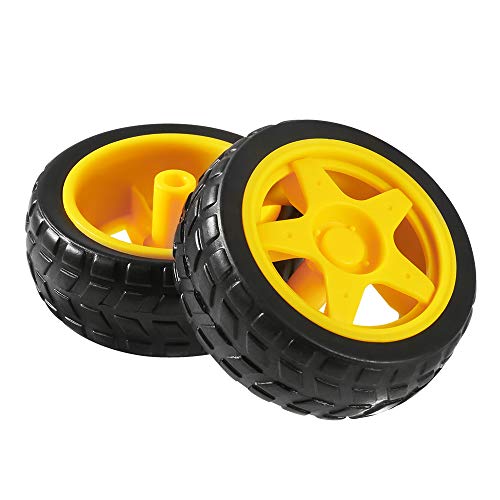 Aokin 4PCs DC Electric Motor with 4Pcs Plastic Toy Car Tire Wheel, 3-6V Dual Shaft Geared TT Magnetic Gearbox Engine