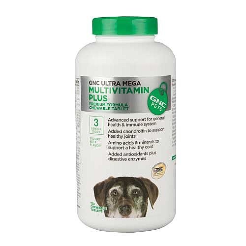 120 GNC Ultra Mega Multivitamin Plus Beef Flavor 3 for Senior Dogs