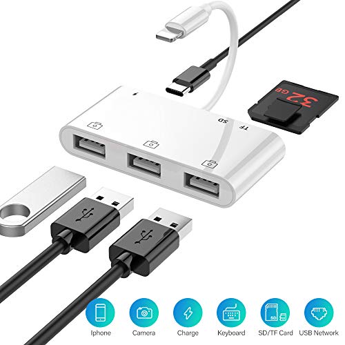 USB Camera Adapter, USB Adapter for iPhone iPad, in Lighting to OTG  Camera Adapter with USB C Slots, SD - Main Image