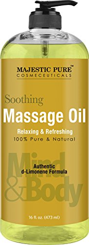 Majestic Pure Relaxing Massage Oil, 16 fl oz – All Natural Message Therapy Formula Using Grapeseed Oil and Potent Massage Essential Oils