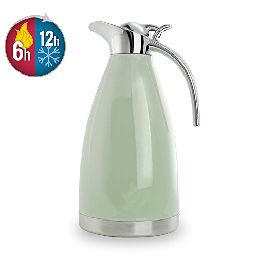 Click Here to See More Images Bonnoces 68 Oz Stainless Steel Thermal Carafe - Double Walled Vacuum Insualted Thermos/Carafe with Lid - Coffee/Tea Carafe Heat & Cold Retention - 2 Liter (Green)