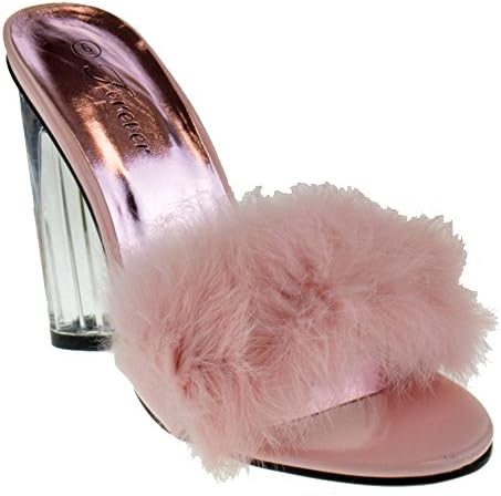 Foever Create 89 Womens Clear Chunky Heel Furry Strapped Lucite Sandals Pink 8