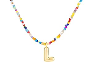 Colorful Bubble Letter A-Z Pendant Necklaces - Gold Plated Beaded Initial Choker Necklaces for Women Intial Dainty Charm Neck
