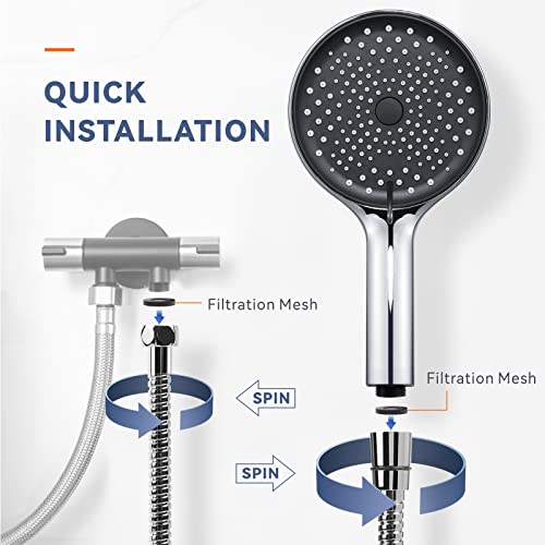 Baytion Stainless Steel Handheld Shower Head Set, 5.12in, 3 Spray Settings, Polished Chrome