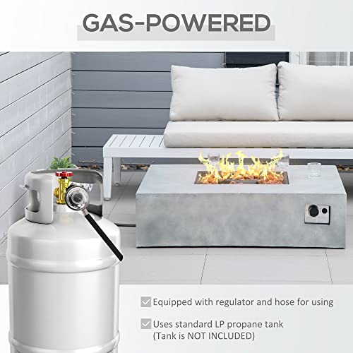 Outsunny Outdoor Propane Fire Pit Table Faux Grey Ledge Stone 42inch