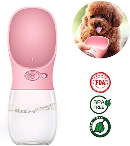 Tokmali Dog Water Bottle,Fashion Antibacterial Food Grade Leak Proof Portable Dog Cat Travel Water Cup Bowl with Big Trough, Pets Outdoor Drinking Cup - 12OZ (Pink)