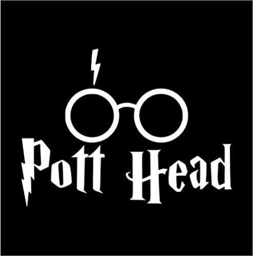 DecalDestination Pot Head Harry Potter Style Pott Head Vinyl Decal Car Sticker Creative Fashion Car Accessories Vinyl Car Decal 6" (WHITE)