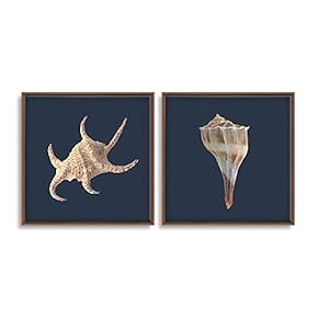 2 Piece Framed Canvas Wall Art for Living Room, Bedroom Conch Theme Canvas Prints for Home Decoration Ready to Hang - 16"x16"x2 Panels