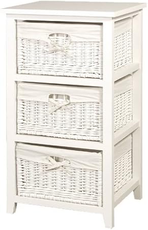 Oak Furniture House White Wicker Tall 3 Basket Storage Chest Of