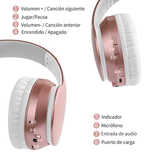 Ifecco Cascos inhalabricos,Auriculares inalambricos,Auriculares Bluetooth 5.0 Diadema Plegable,con microfono(Oro Rosa3)