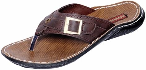 Indistar Men PU Leather Flip Flop / Sandal House Slipper And Thong Sandals-Brown-7 US