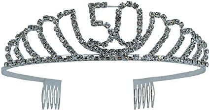 Happy Birthday Rhinestone Tiara - Premium Quality Metal Birthday Accessory (50th Birthday)