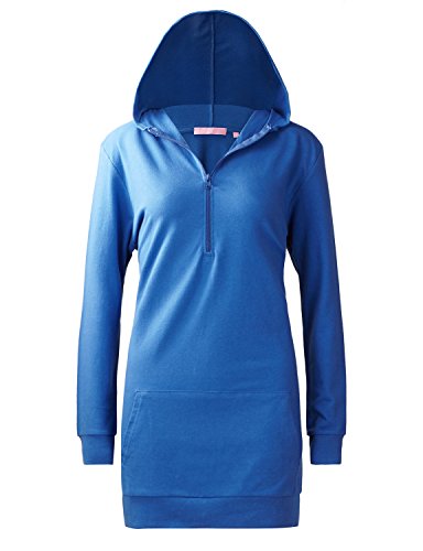 Regna X Women's Long Sleeve Front Zipper Pocket Hoodie Sweatshirts Blue M