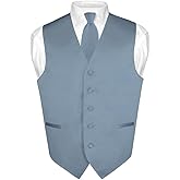 Vesuvio Napoli Men's Dress Vest Necktie Set Solid Color Neck Tie Vests for Suit or Tuxedo