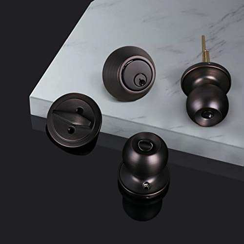 Probrico Oil Rubbed Bronze Door Knobs with Single Cylinder Deadbolts