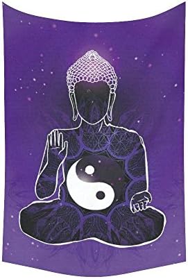 Zen Wall Art Home Decor, Buddha with Yin Yang Peace Symbol Tapestry Wall Hanging 60 X 90 Inches