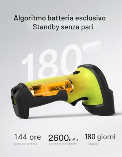 Inateck 1D 2D QR Barcode Reader, Wireless Barcode Scanner Gun with 2600mAh Battery, Anti-Shock Protection, 1.8 m, Range 35 m, Barcode Reader for Android PC iOS POS, with APP SDK, BCST-72