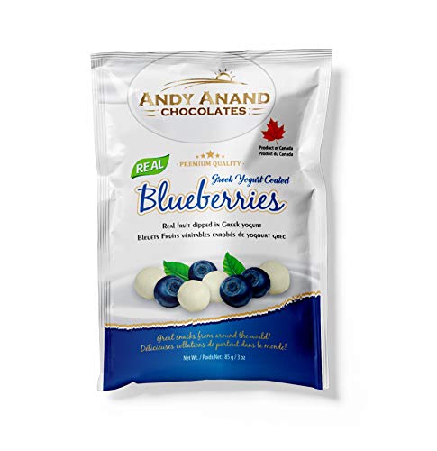 Andy Anand Chocolates Premium California Greek Yogurt Coated Blueberries, All Natural, Made from Natural Ingredients- (Pack of 2 – 3 oz.)