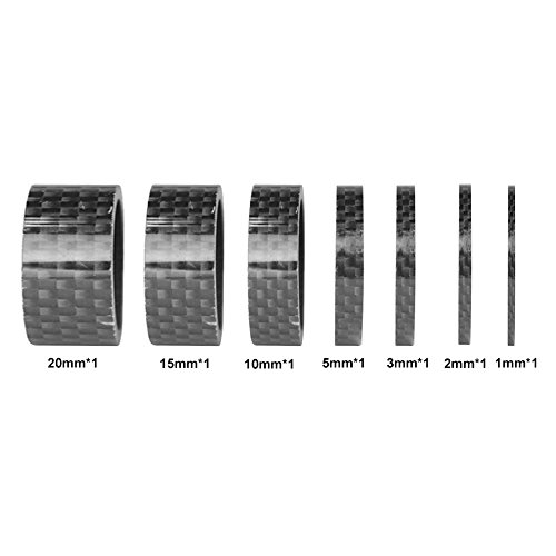 BMX Headset Spacers Carbon Fiber Headset Spacers Mountain Bike Stem Spacers for Most Bicycle, Road Bike, MTB, BMX, Fixie Gear, Cycling. (1/2/3/5/10/15/20mm, 7 Size, 7Pcs)