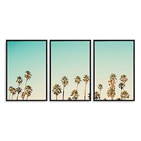 3 Piece Framed Canvas Wall Art for Living Room, Bedroom Vintage Tropical Palm Trees Canvas Prints for Modern Home Decoration Ready to Hang - 16"x24"x3 Panels