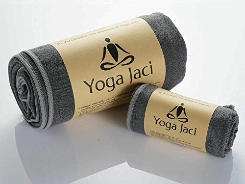 Yoga Mat Towel and Hand Towel as a Combo Set – Nonslip and Anti Slip – Mat Size Length – Lightweight – Perfect for Travel (Gray, 1 Mat Towel + 1 Hand Towel)