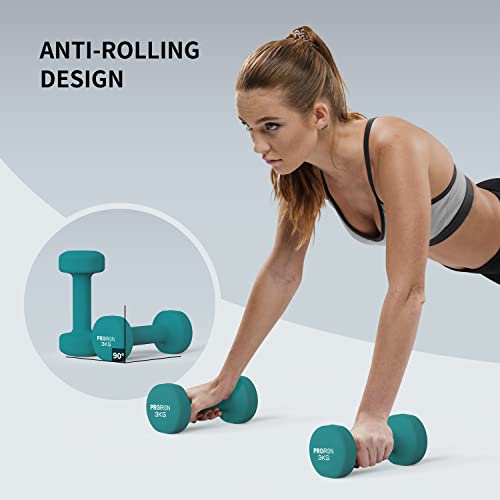 PROIRON Anti-Slip Neoprene Dumbbell Pair 1kg 1.5kg 2kg 3kg 4kg 5kg 6kg 7kg 8kg 10kg and Weights Set (1 kg/2 kg/3 kg Pair with Stand) for Women Men Gym Home Exercise Arm Hand-Macaron Colors