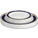 Laura Stein Designer Dinnerware Set | 64 Disposable Plastic Party Plates | White Wedding Plate with Blue Rim & Gold Accents | Includes 32 x 10.75 Dinner Plates + 32 x 7.5” Salad Plates | Cobalt Blue