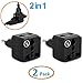 European Plug Adapter by Yubi Power 2 in 1 Universal Travel Adapter with 2 Universal Outlets - 2 Pack - Black - Type C for Europe, France, Germany, Russia, Spain & more.