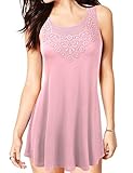 TWINTH Women Round Neck Short Sleeve Pleated Lace Slim Mini Dress
